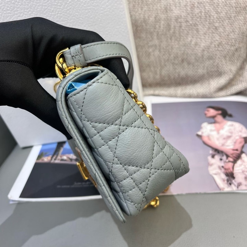 Dior 迪奧 Caro 石灰色柔軟 Cannage 籐格紋小牛皮 金扣-5