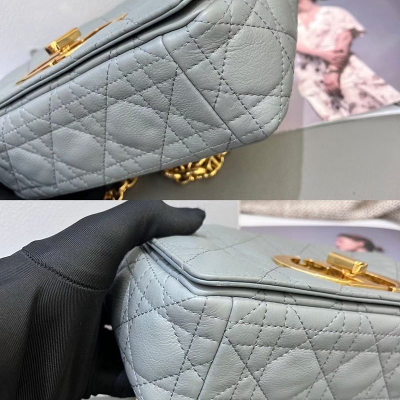 Dior 迪奧 Caro 石灰色柔軟 Cannage 籐格紋小牛皮 金扣-7