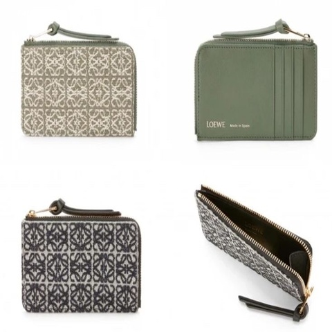 LOEWE 經典緹花 ANAGRAM 零錢拉鏈卡包 原價12000 酪梨綠
