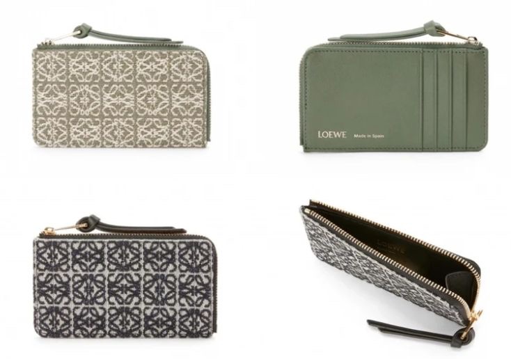 LOEWE 經典緹花 ANAGRAM 零錢拉鏈卡包 原價12000 酪梨綠-0