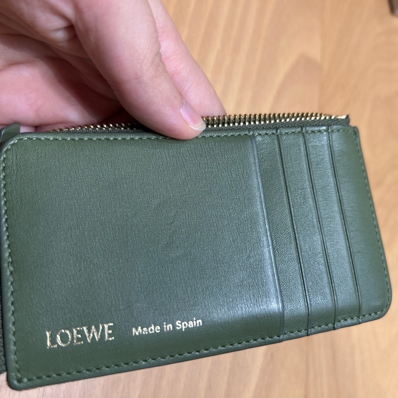 LOEWE 經典緹花 ANAGRAM 零錢拉鏈卡包 原價12000 酪梨綠-12