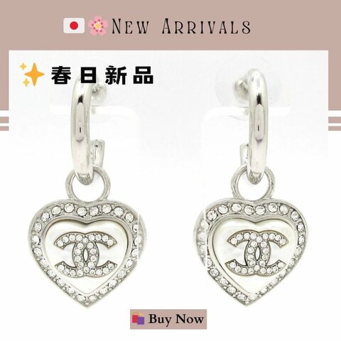 🛍️🎁 5月新品【預訂】 💘美品 罕品  香奈兒 Chanel 愛心水鑽銀色耳環 🔥 香奈兒熱賣款 香奈兒經典款耳環
