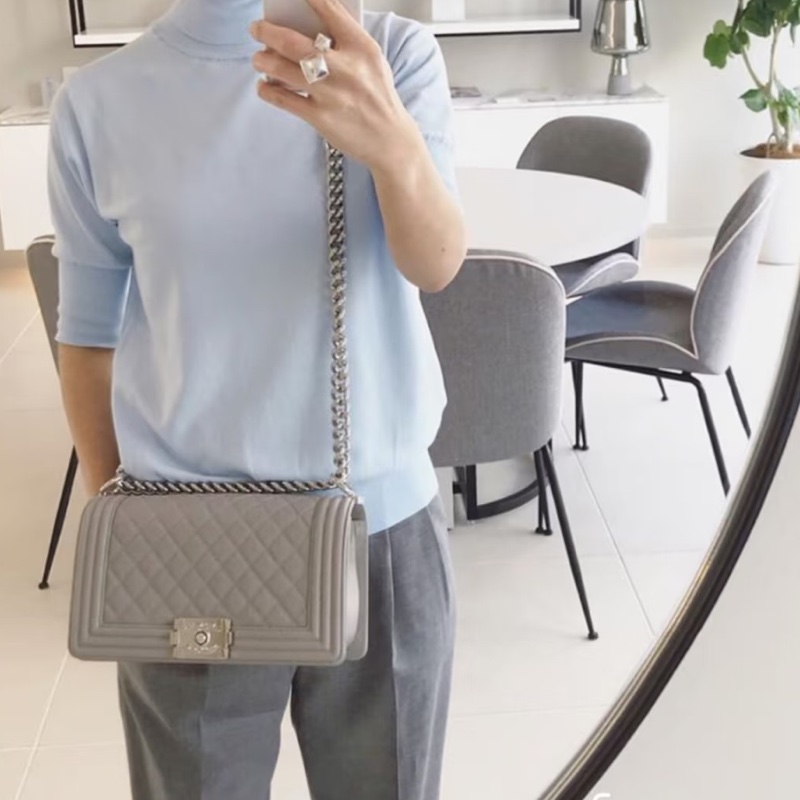 Chanel香奈兒Leboy25中號鼠尾草灰荔枝牛皮全配🈶保 卡🈶購證-7