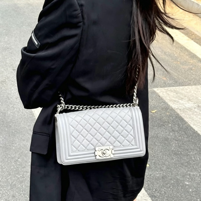 Chanel香奈兒Leboy25中號鼠尾草灰荔枝牛皮全配🈶保 卡🈶購證-32