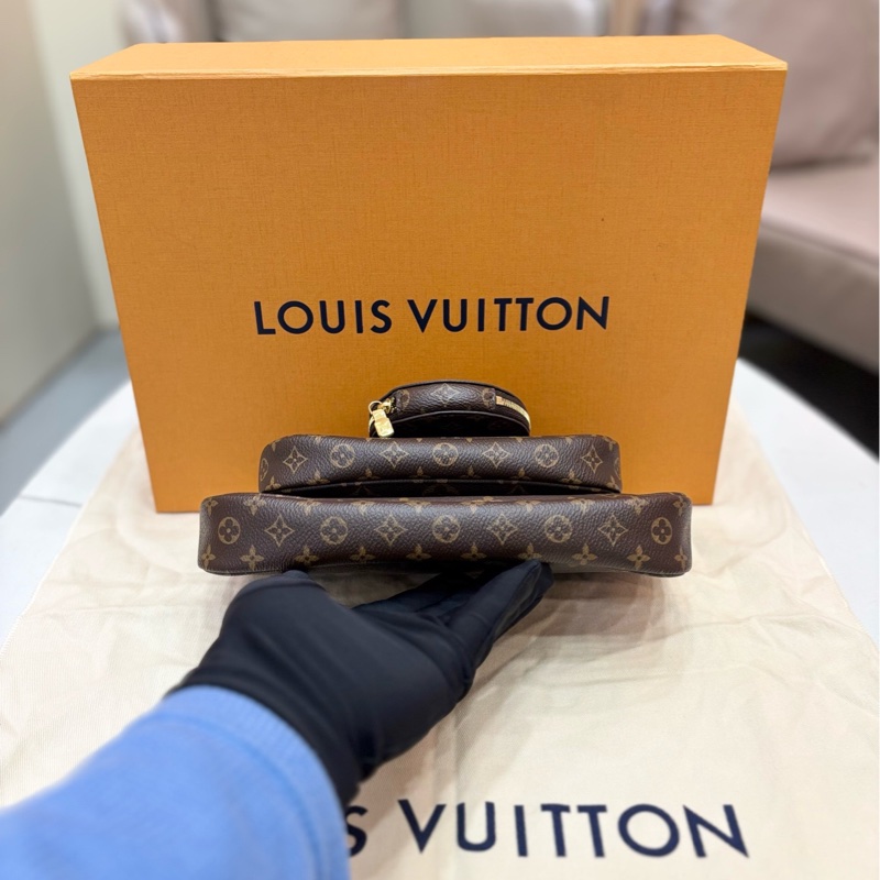 LV路易威登 老花 五合一 綠色肩帶 麻將包 芯片款98新不裂不臭 原始成色單包-5