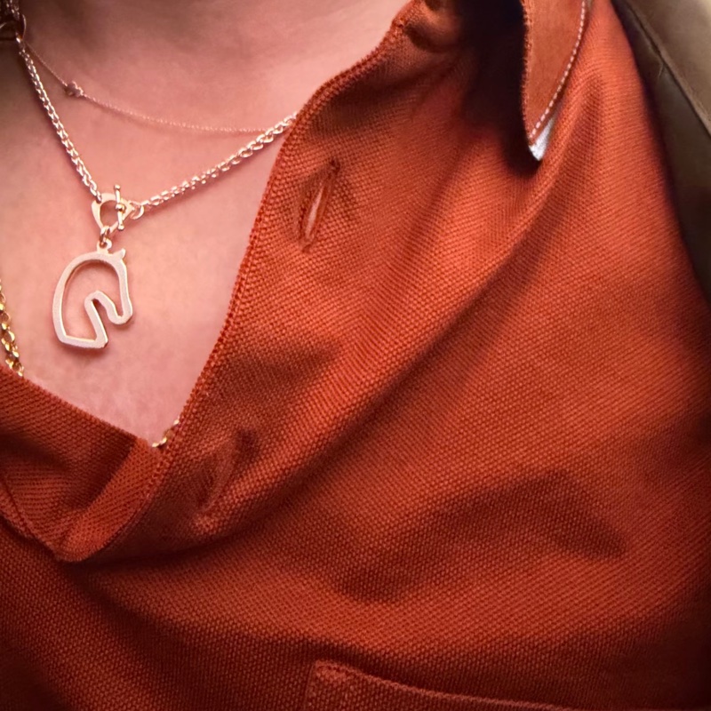 💖Hermes Tonnerre 馬頭項鍊💖 奶茶玫瑰金 全新-9
