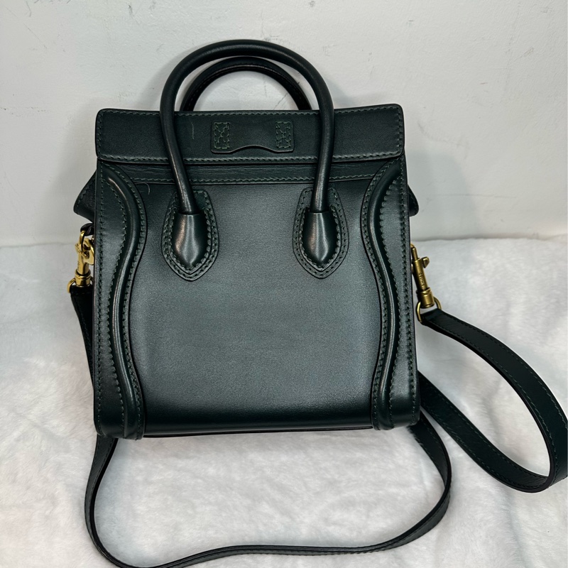 Celine Luggage Nano 深墨綠色光面牛皮兩用包 附肩帶-6
