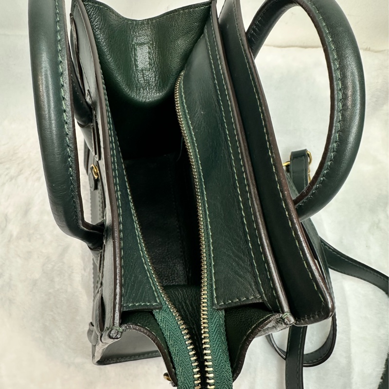 Celine Luggage Nano 深墨綠色光面牛皮兩用包 附肩帶-8