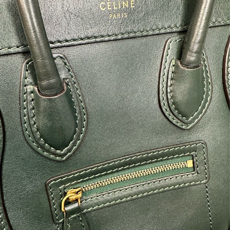 Celine Luggage Nano 深墨綠色光面牛皮兩用包 附肩帶-13