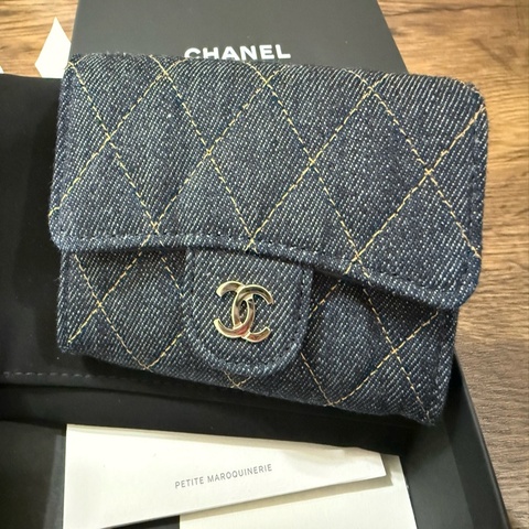💖Chanel 牛仔 翻蓋 卡夾 零錢包💖 全新全配