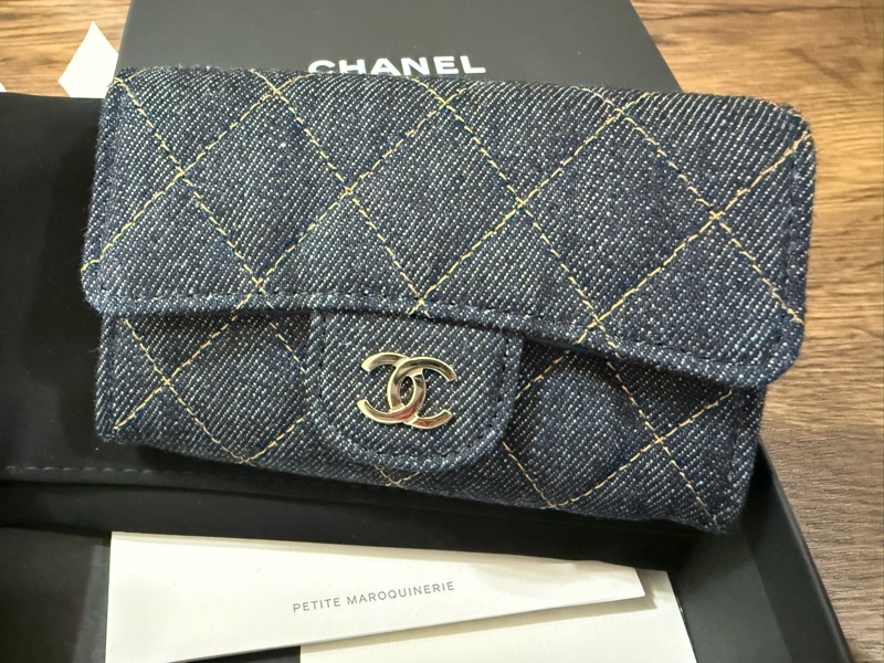 💖Chanel 牛仔 翻蓋 卡夾 零錢包💖 全新全配-0