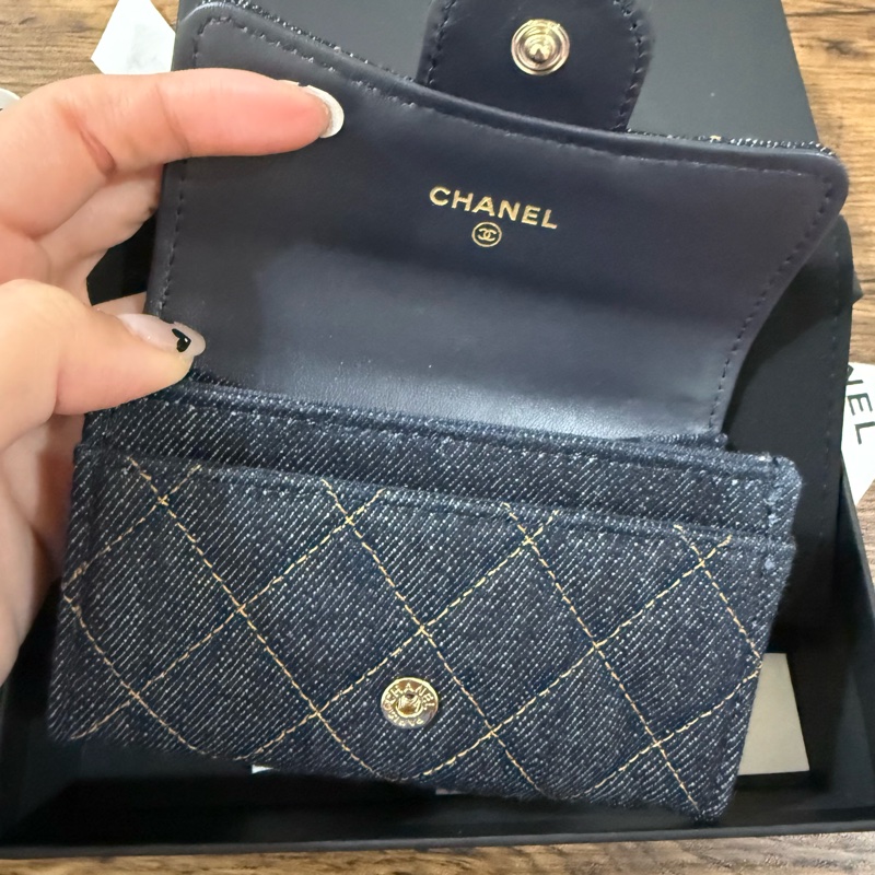 💖Chanel 牛仔 翻蓋 卡夾 零錢包💖 全新全配-2