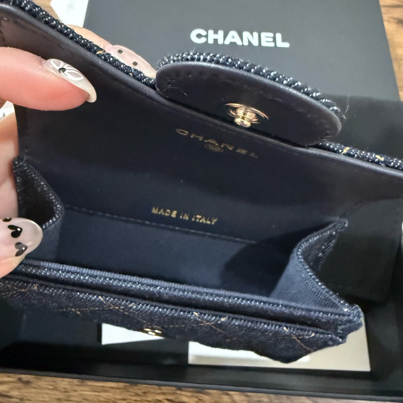 💖Chanel 牛仔 翻蓋 卡夾 零錢包💖 全新全配-3