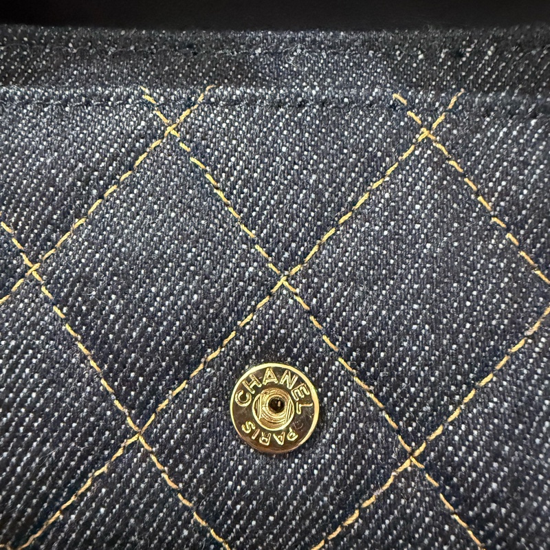 💖Chanel 牛仔 翻蓋 卡夾 零錢包💖 全新全配-5