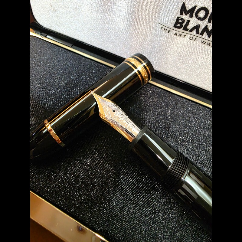 真品 萬寶龍 MONTBLANC MEISTERSTUCK No149 4810 鋼筆 18K 筆尖 黑金 M尖 罕見90年代全套原始包裝-16