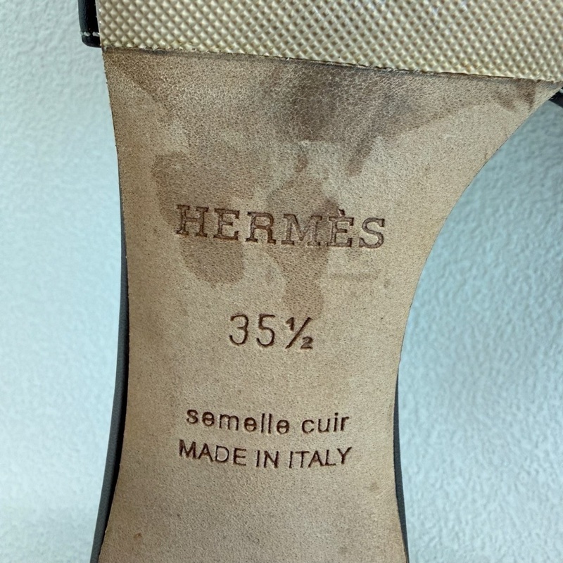 HERMES愛馬仕 中跟 高跟拖鞋 Oasis 頭層牛皮35.5碼-7