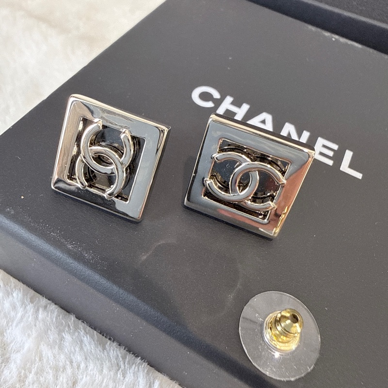 CHANEL✨方框CCLOGO針式耳環耳釘-1