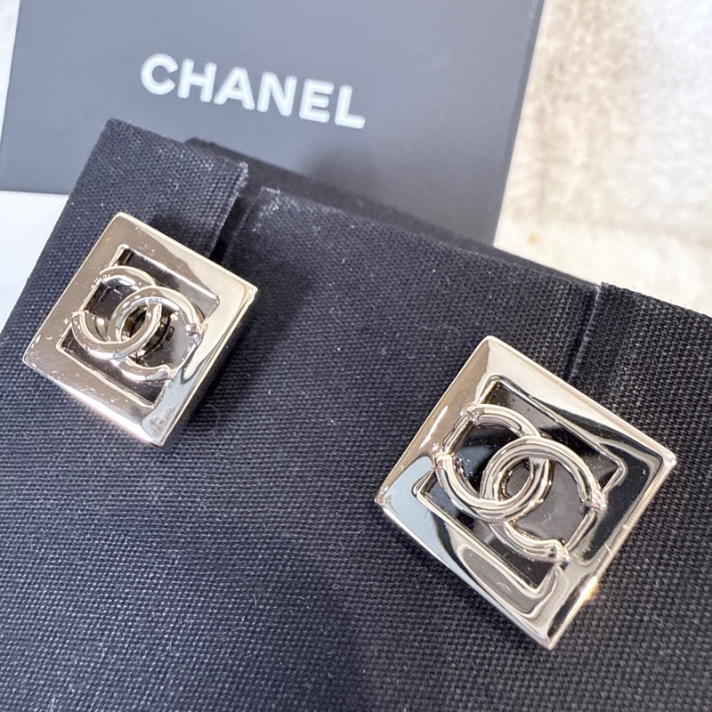 CHANEL✨方框CCLOGO針式耳環耳釘-11