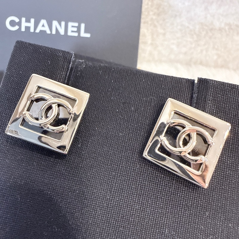CHANEL✨方框CCLOGO針式耳環耳釘-12