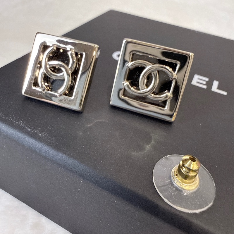 CHANEL✨方框CCLOGO針式耳環耳釘-14