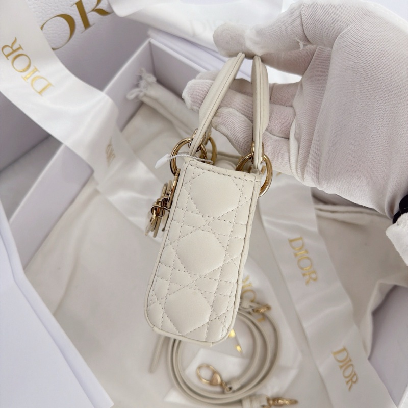 Dior /迪奧 戴妃 白色羊皮金色五金 三格 尺寸：17*15*7 26年4月購買-2