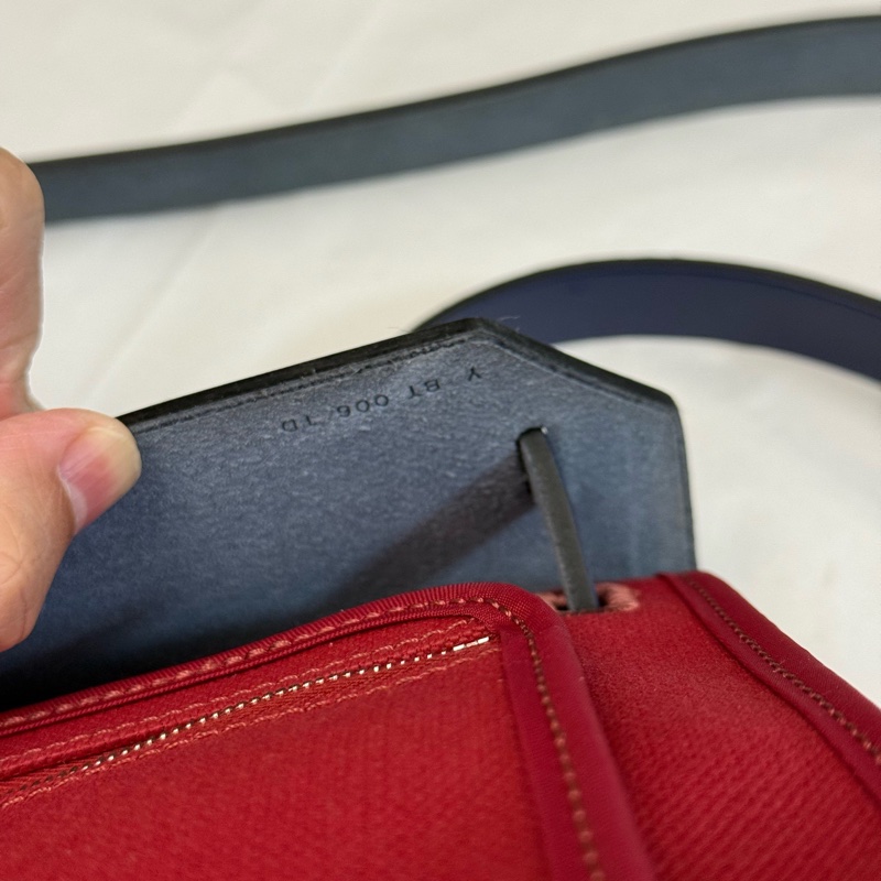 Hermes愛馬仕 Herbag31 銀扣牛皮拼帆布單肩斜挎手提包 31 男女同款情侶款 海軍藍/酒紅色 Y刻 缺鎖和鑰匙-4