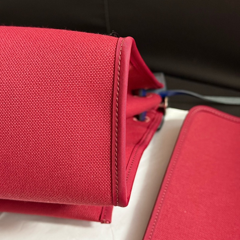 Hermes愛馬仕 Herbag31 銀扣牛皮拼帆布單肩斜挎手提包 31 男女同款情侶款 海軍藍/酒紅色 Y刻 缺鎖和鑰匙-5
