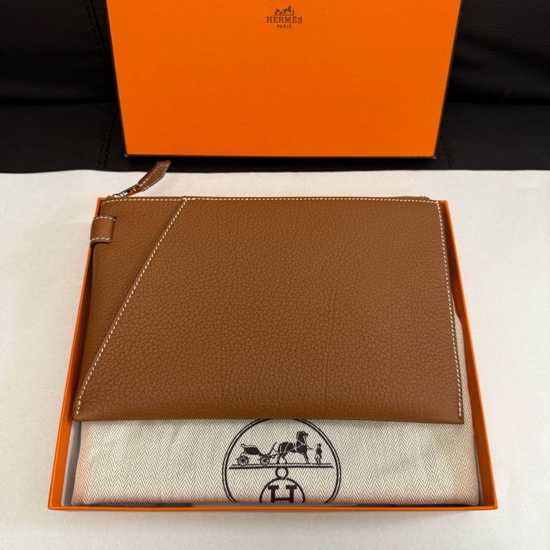 99.9新HERMES愛馬仕 Cabavertige 金棕色銀扣Togo牛皮手拿包 D刻有盒子 塵袋  尺寸：23.5*14.5*0.7cm。-1