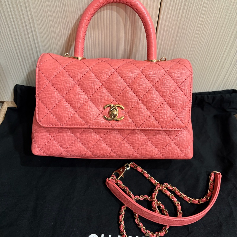 CHANEL coco handle 淡金粉色手提包-0