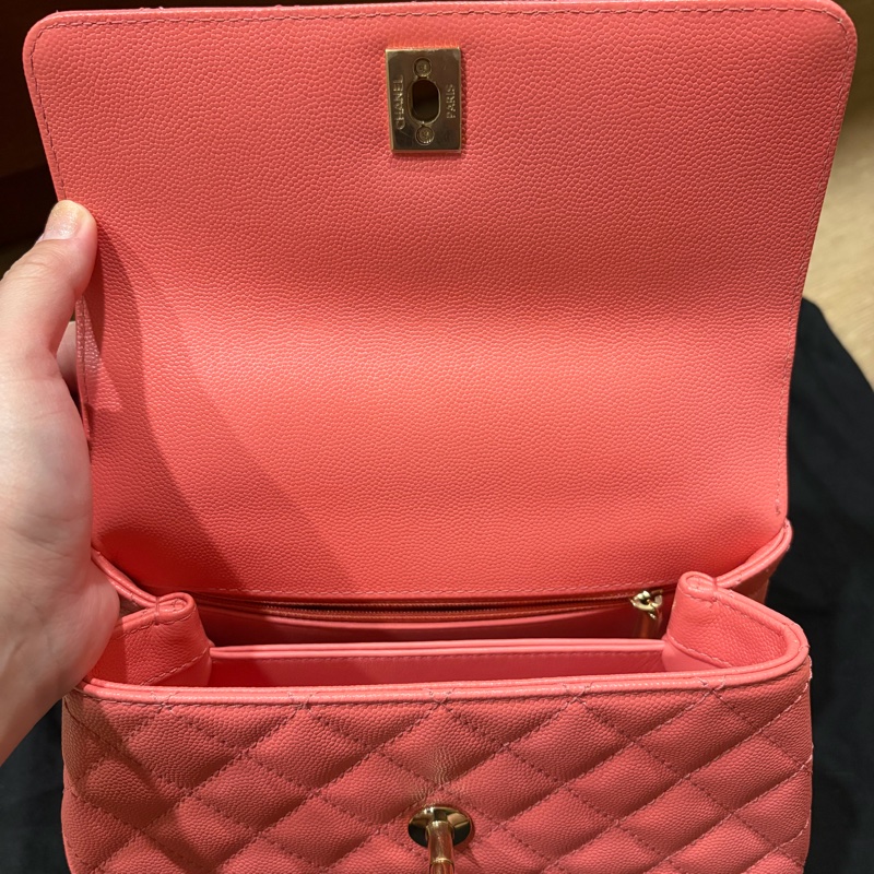CHANEL coco handle 淡金粉色手提包-2