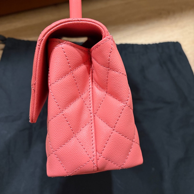 CHANEL coco handle 淡金粉色手提包-3