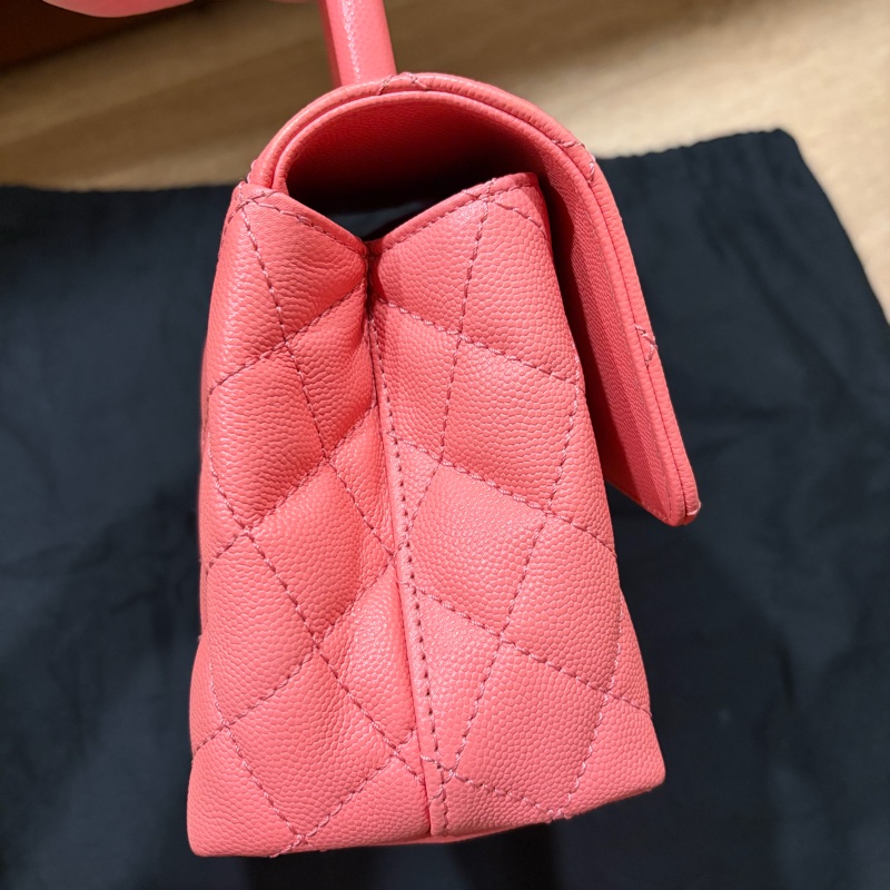 CHANEL coco handle 淡金粉色手提包-4