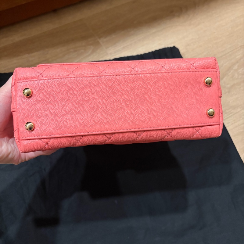 CHANEL coco handle 淡金粉色手提包-6