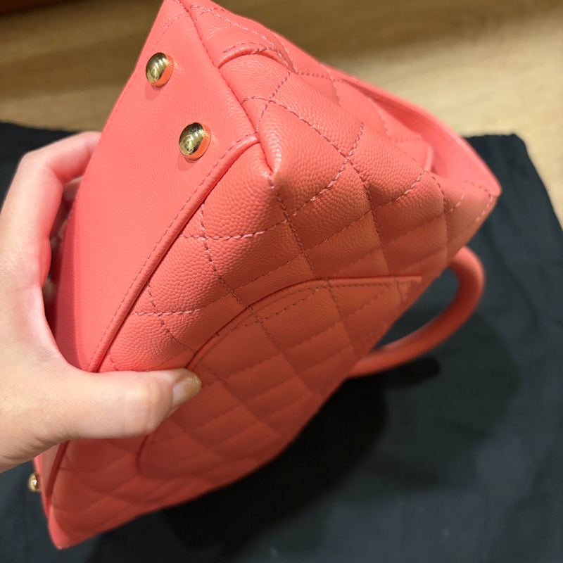 CHANEL coco handle 淡金粉色手提包-8