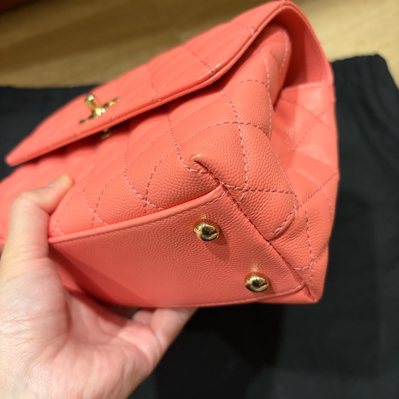 CHANEL coco handle 淡金粉色手提包-9