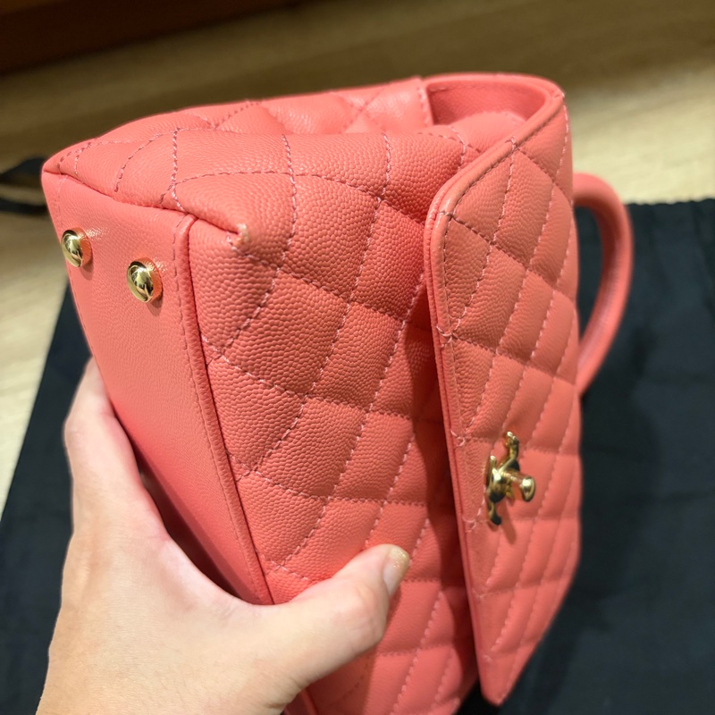 CHANEL coco handle 淡金粉色手提包-10