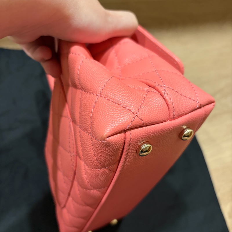 CHANEL coco handle 淡金粉色手提包-11