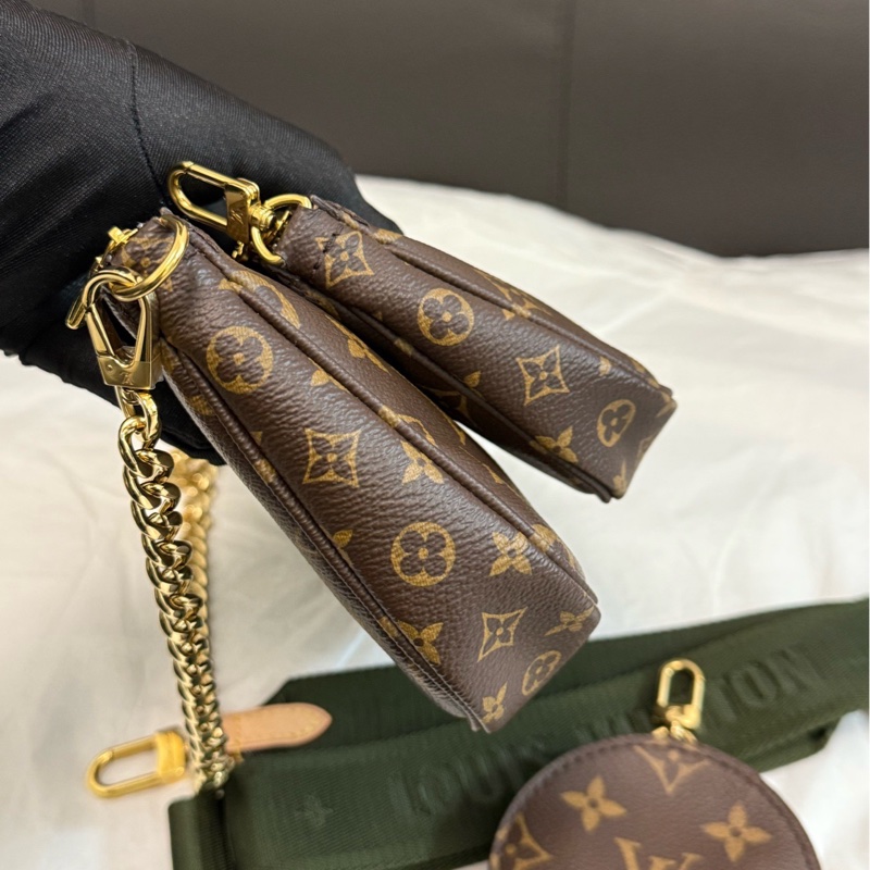 LV路易威登老花五合一綠色肩帶單肩斜挎包腋下包鏈條後配專櫃正品鏈條-3