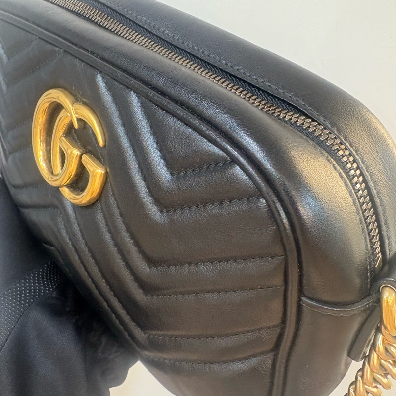 Gucci 黑金馬夢系列相機包 大款 長夾可放-1