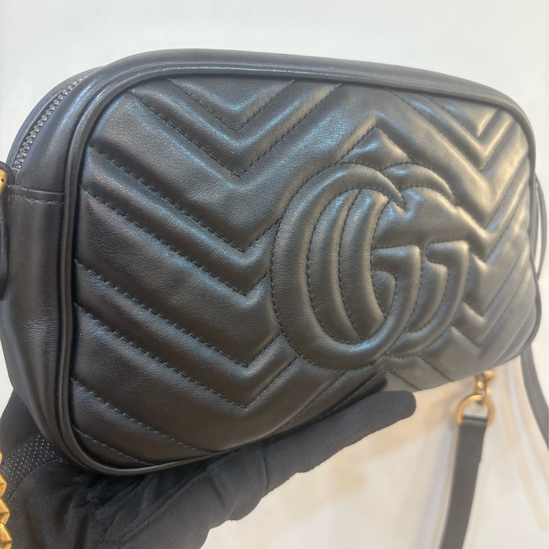 Gucci 黑金馬夢系列相機包 大款 長夾可放-3