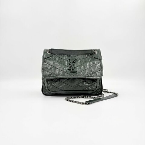 Saint Laurent - 墨綠色D釦牛皮NIKI BABY 手提肩背包