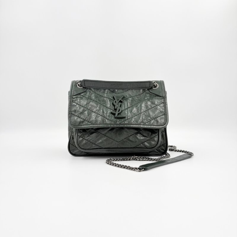 Saint Laurent - 墨綠色D釦牛皮NIKI BABY 手提肩背包-0