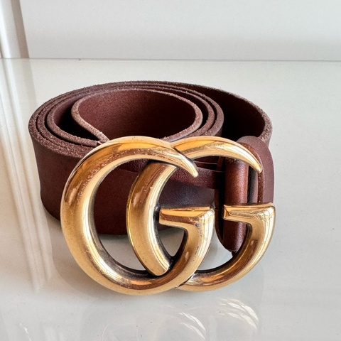 Gucci 仿舊雙G皮帶長85公分寬4公分咖啡色