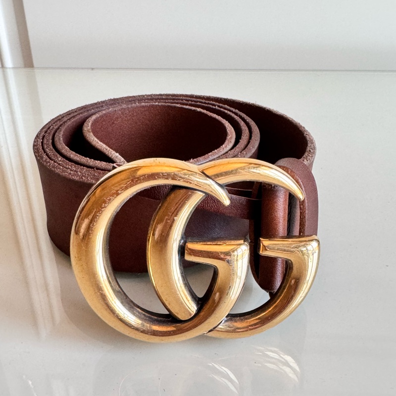 Gucci 仿舊雙G皮帶長85公分寬4公分咖啡色-0