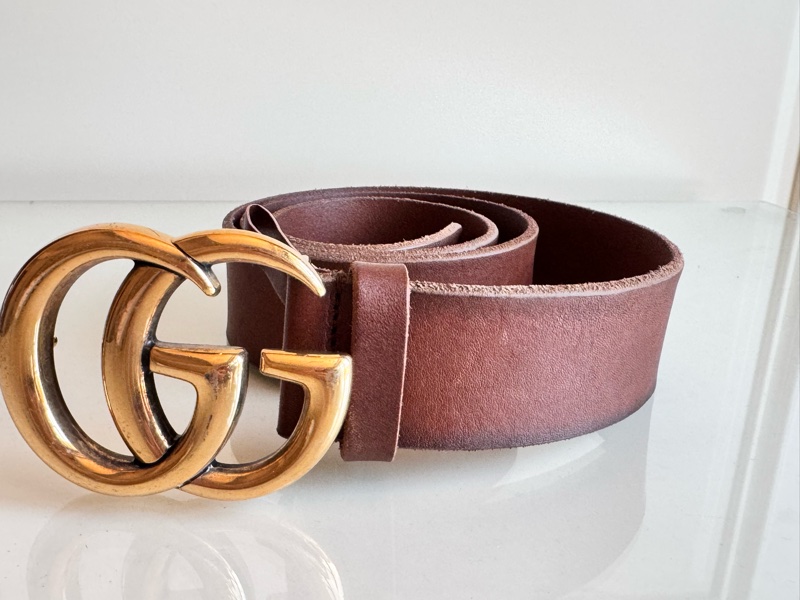 Gucci 仿舊雙G皮帶長85公分寬4公分咖啡色-1