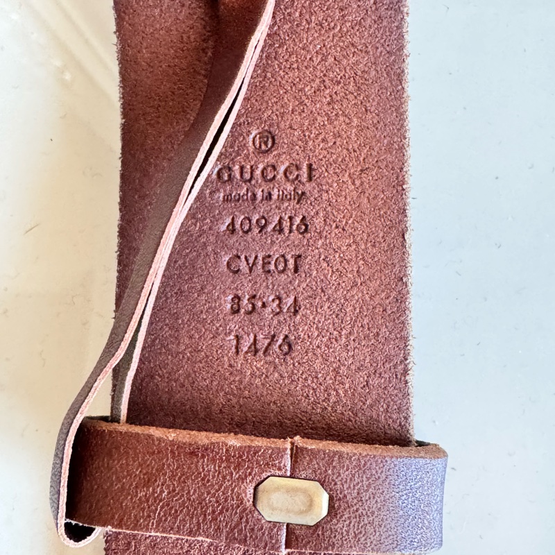 Gucci 仿舊雙G皮帶長85公分寬4公分咖啡色-2
