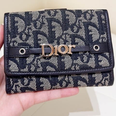 DIOR/迪奧 刺繡老花滿印牛仔短款錢包 尺寸約：13*2*9