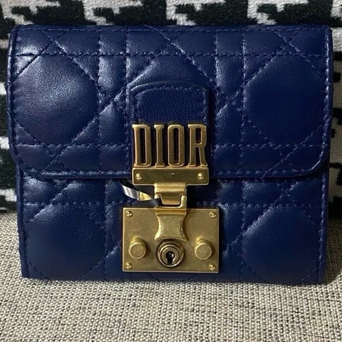 Dior迪奧Addict藍色藤格紋短款三折錢包 11.5*9.5