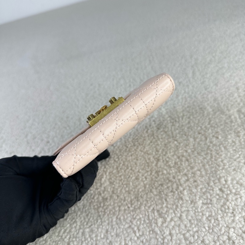 DIOR迪奧 dioraddict櫻花粉色藤格紋錢包 錢夾 羊皮 做舊金扣 尺寸11.5*10 送一根鏈條可改造成鏈條包-4