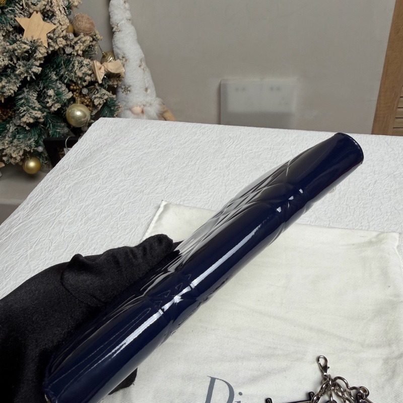 Dior迪奧 藍色 漆皮菱格長款拉鍊 錢包錢夾 配塵袋-5